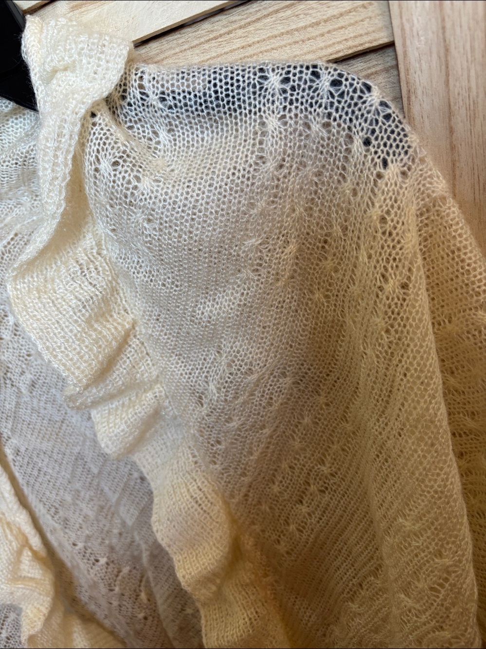 Light Cream Ruffle Open Knit Shawl - Picture 3 of 3